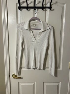 Marled White Collared Top